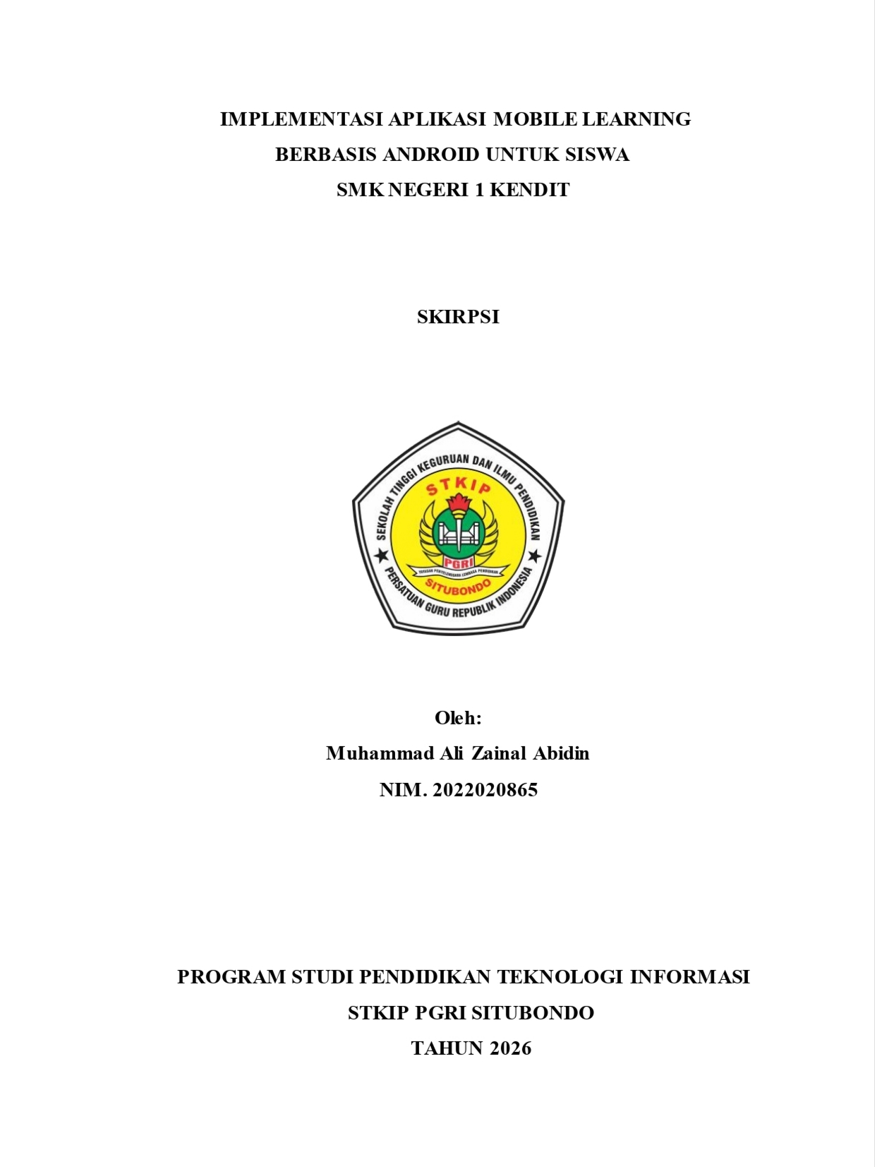Sampul IMPLEMENTASI APLIKASI MOBILE LEARNING  BERBASIS ANDROID UNTUK SISWA  SMK NEGERI 1 KENDIT